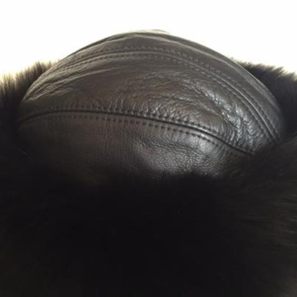 Mitchie's Warm Winter Fox Fur Black Leather Hat